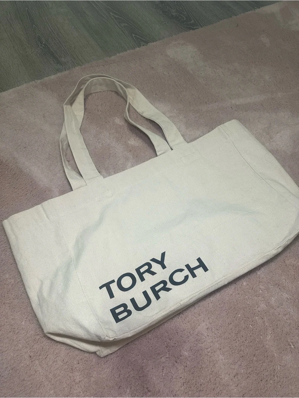 Tory Burch Cream Canvas Logo Tote